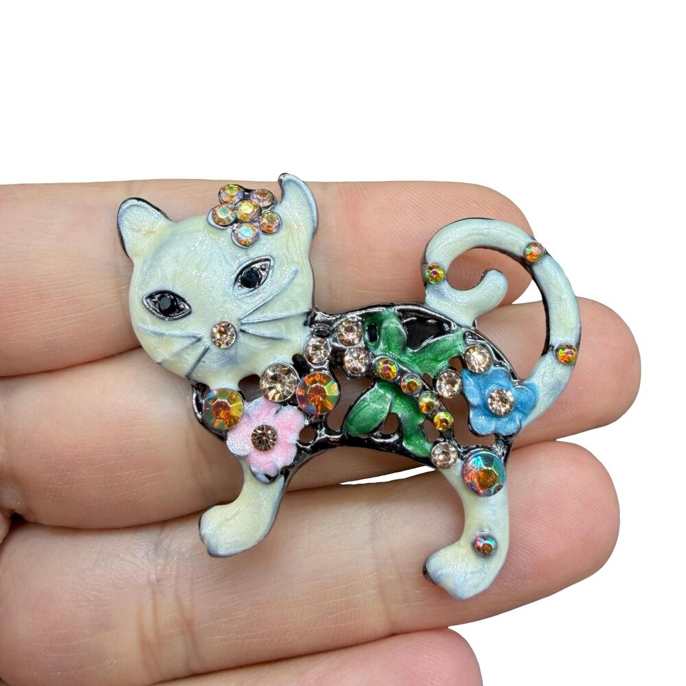 Vintage Jewelry Enamel Cat Brooch Cat Pin